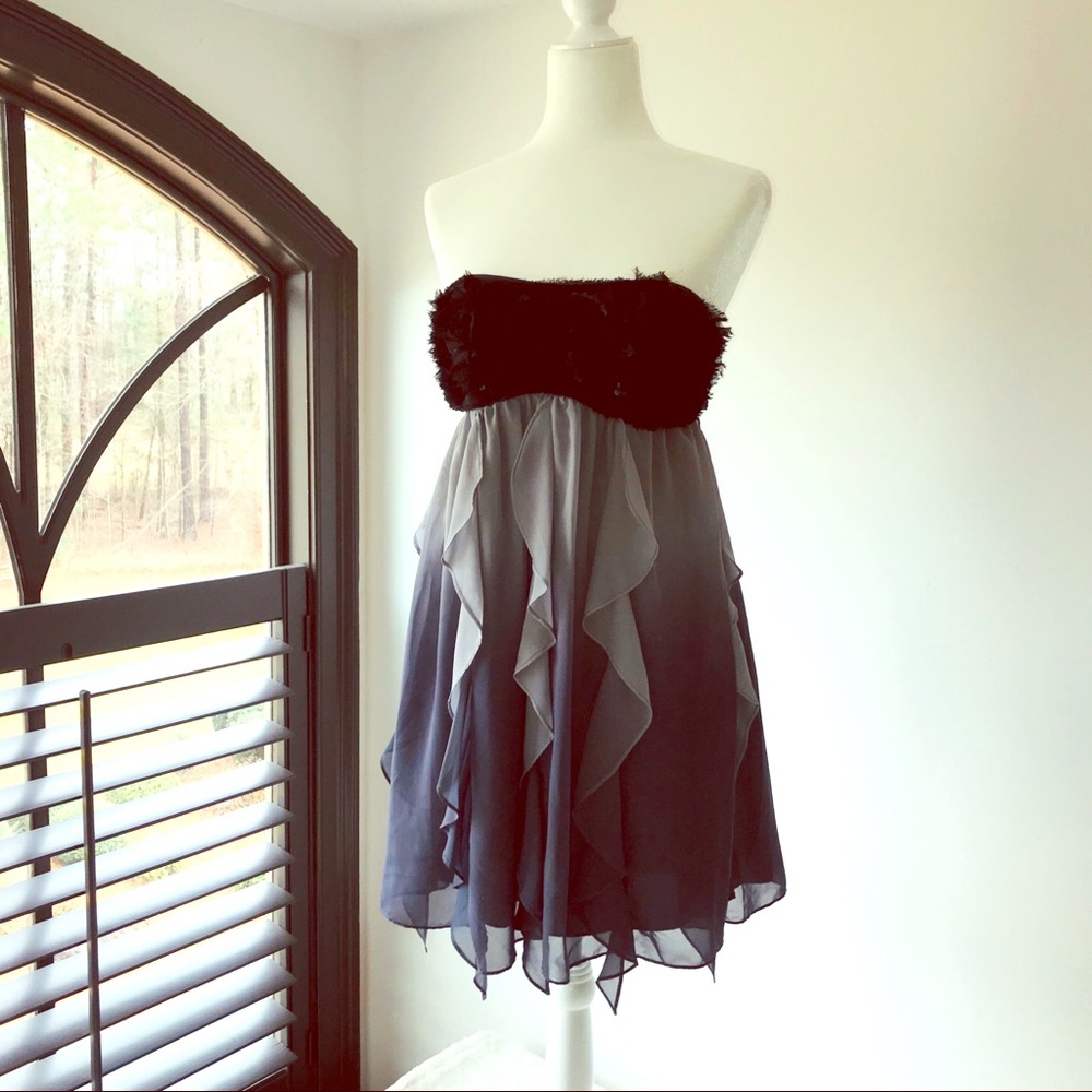 LaRok Black Gray Strapless Prom or Cocktail Dress